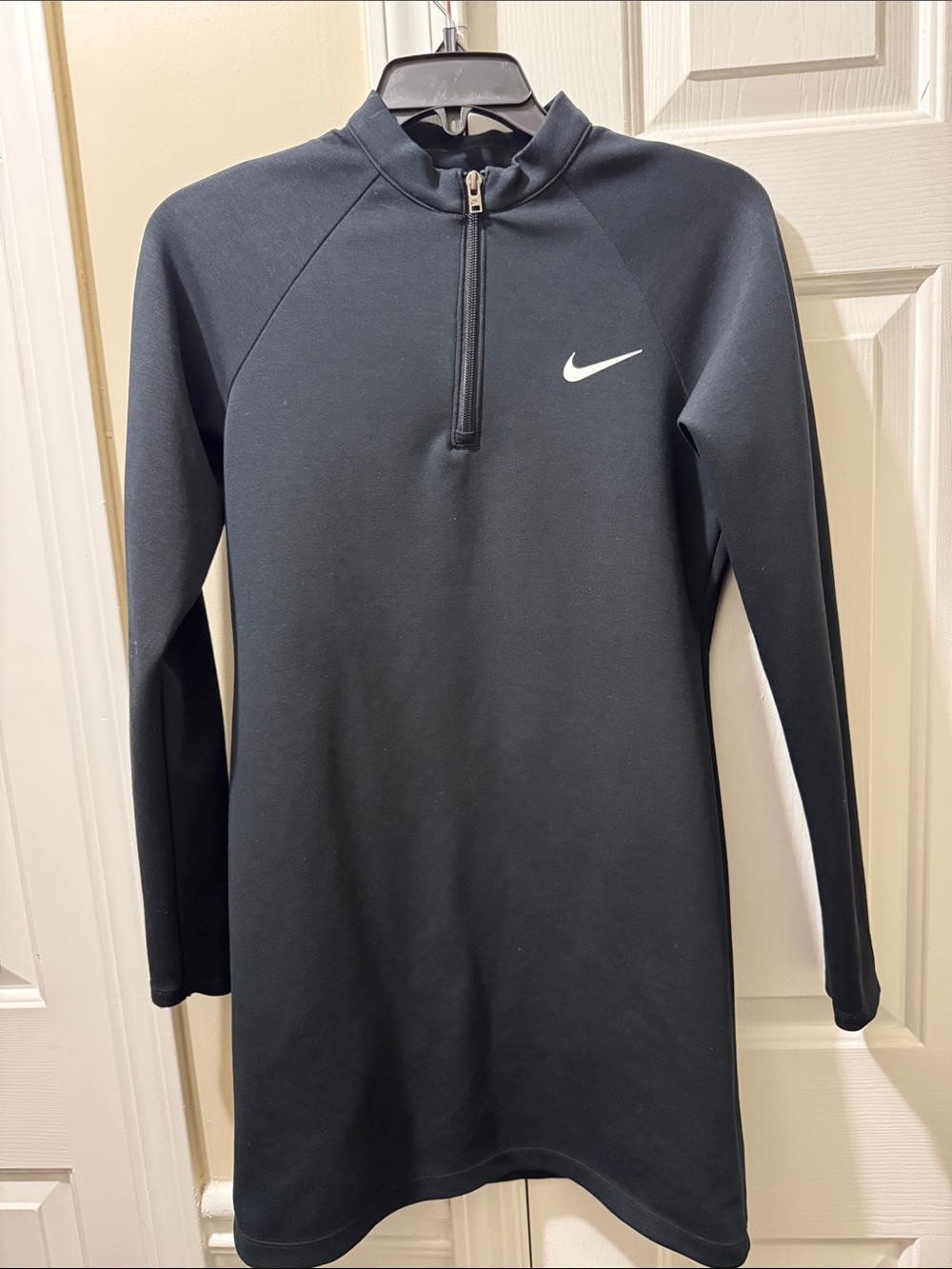 Women’s Nike Black Long-Sleeve Quarter-Zip Pullover with White Swoosh dress